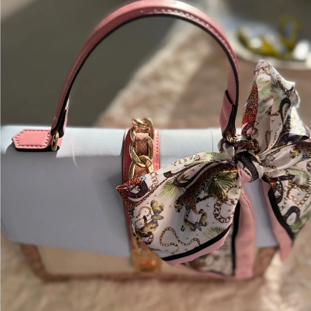 Aldo Caiilla Top Handle Satchel Snake Print + Chain Detail - Picture 3 of 16